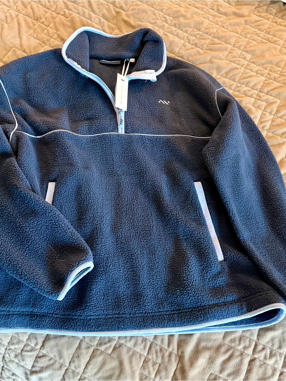 Cozy Navy Teddy Jacket with Contrast Trim
